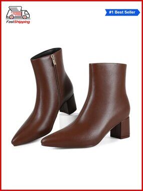 Pointed Toe Ankle Booties Chunky Block Low Heel Women's Boot